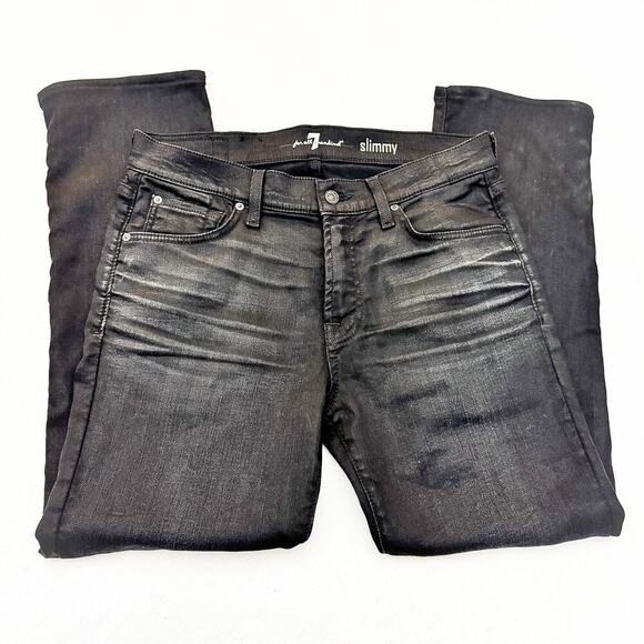 7 For All Mankind Men's Slimmy Stretch Black Denim Jeans Size 32 - Picture 6 of 8